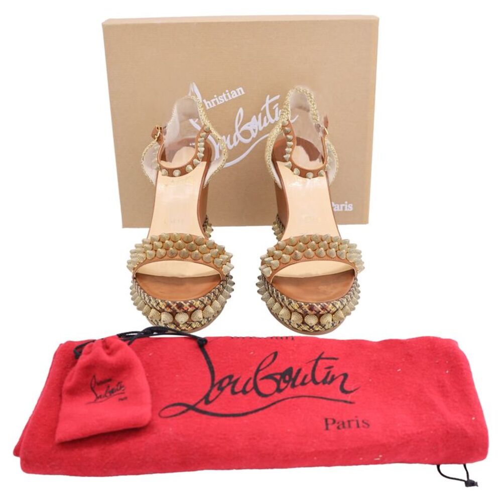 Christian Louboutin Cordorella Spiked Wedge Shoes in Brown Leather - Picture 4 of 7